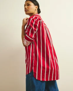 The Artist Oversized Poplin Shirt Red/Black/White Stripe