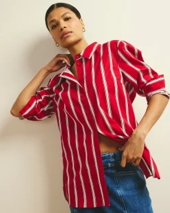 The Artist Oversized Poplin Shirt Red/Black/White Stripe