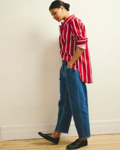 The Artist Oversized Poplin Shirt Red/Black/White Stripe