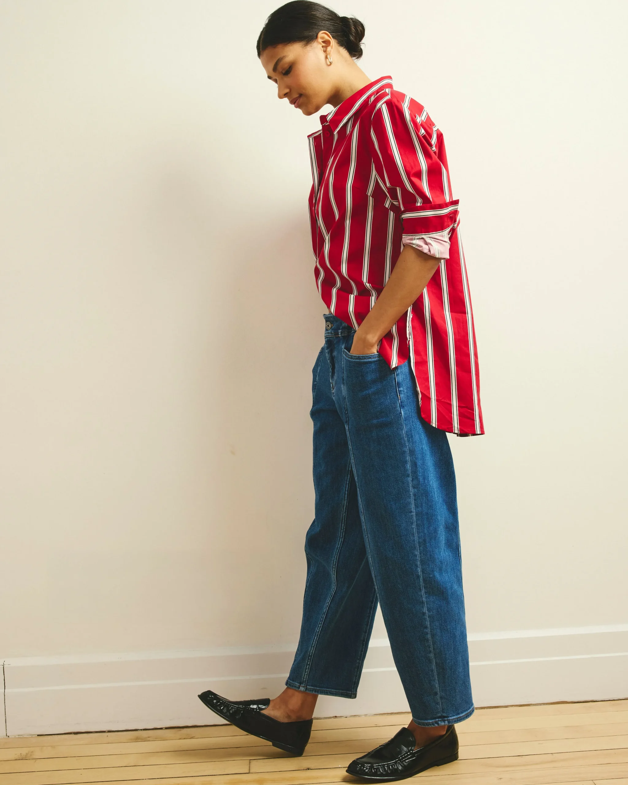 The Artist Oversized Poplin Shirt Red/Black/White Stripe