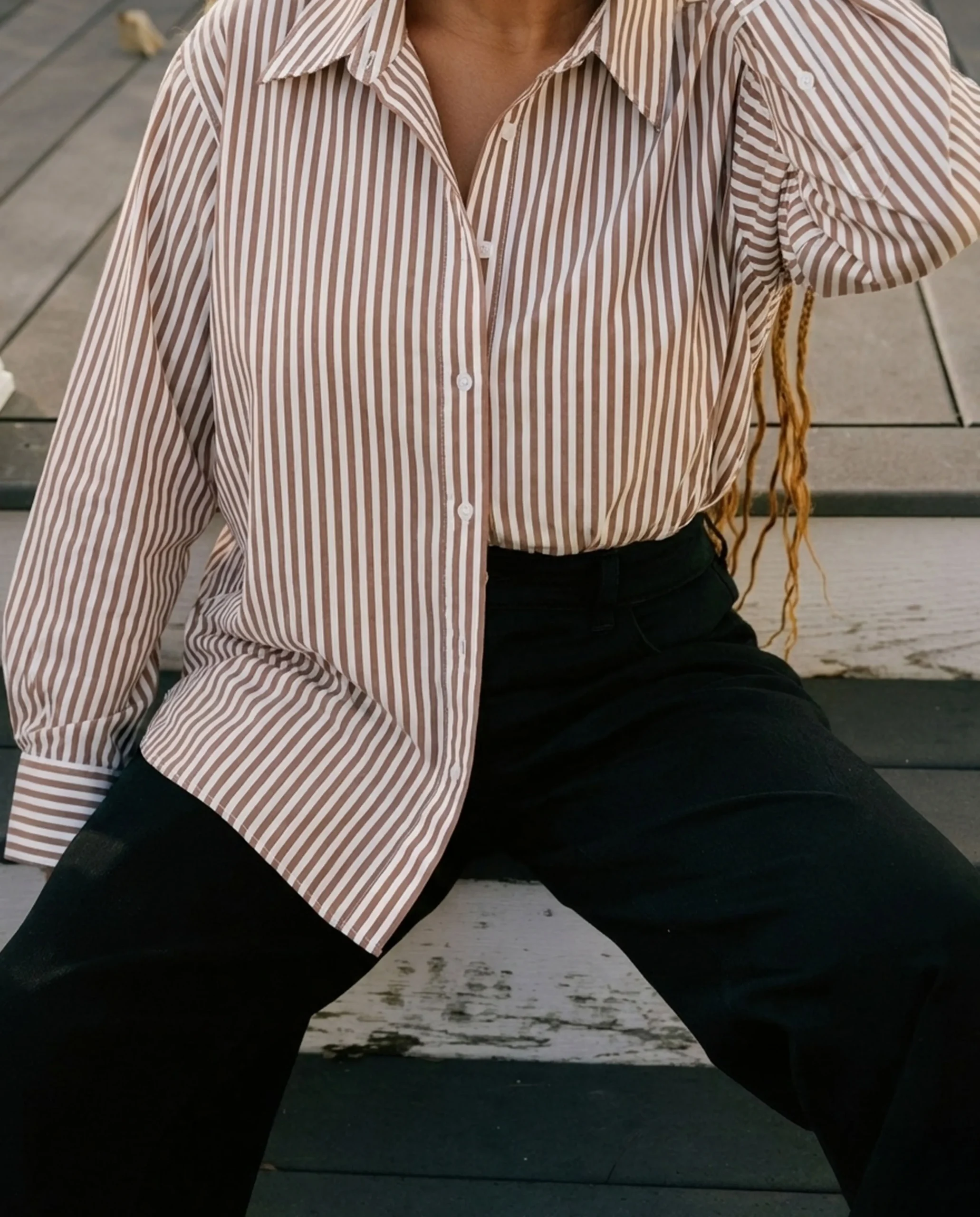 The Artist Oversized Poplin Shirt Allspice/White Stripe