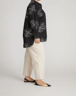 The Artist Oversized Poplin Shirt Hibiscus Embroidery