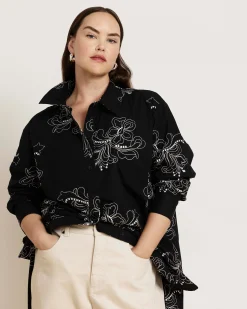 The Artist Oversized Poplin Shirt Hibiscus Embroidery