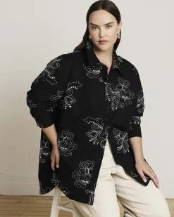 The Artist Oversized Poplin Shirt Hibiscus Embroidery
