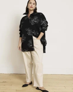 The Artist Oversized Poplin Shirt Hibiscus Embroidery