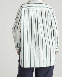 The Artist Oversized Poplin Shirt Forest Green Multi Stripe
