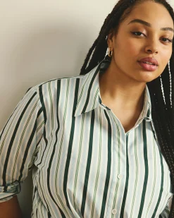 The Artist Oversized Poplin Shirt Forest Green Multi Stripe
