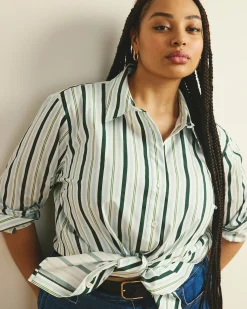 The Artist Oversized Poplin Shirt Forest Green Multi Stripe