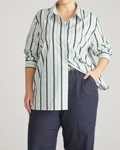 The Artist Oversized Poplin Shirt Forest Green Multi Stripe