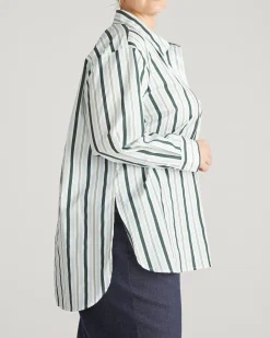 The Artist Oversized Poplin Shirt Forest Green Multi Stripe