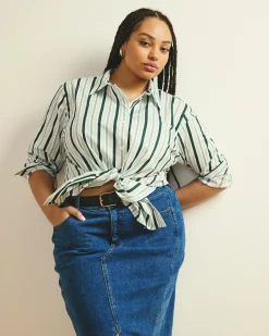 The Artist Oversized Poplin Shirt Forest Green Multi Stripe