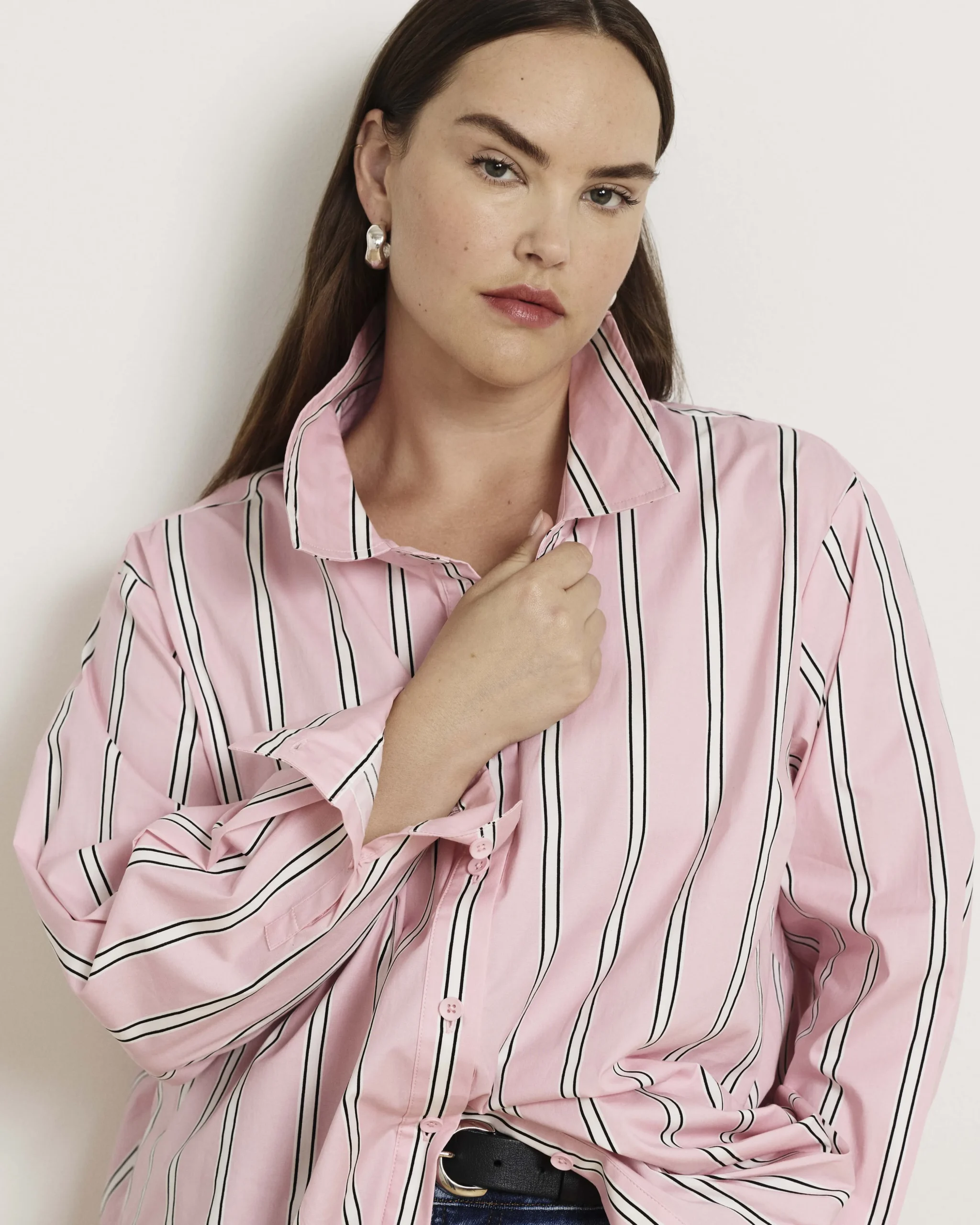 The Artist Oversized Poplin Shirt Pink Horizon Stripe