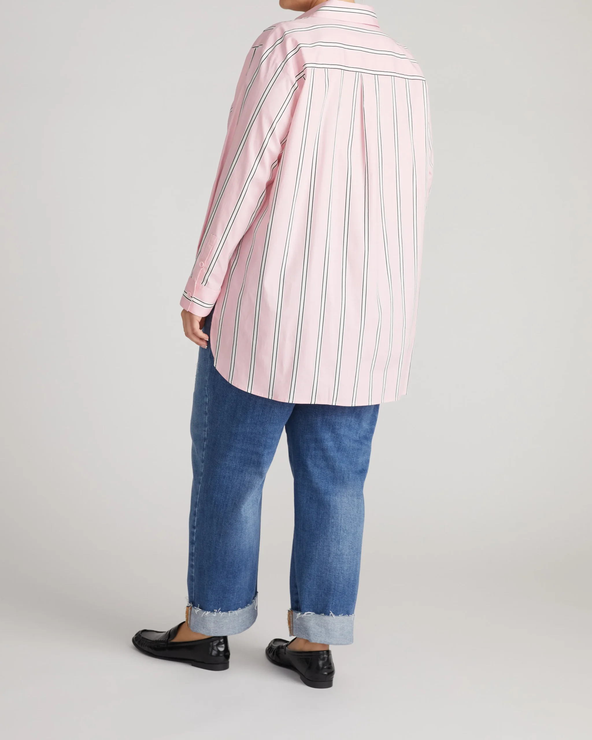The Artist Oversized Poplin Shirt Pink Horizon Stripe