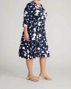 The Divine Jersey Wrap Dress Navy Santiago Print
