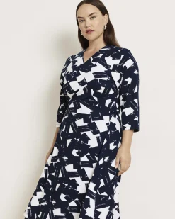 The Divine Jersey Wrap Dress Navy Santiago Print