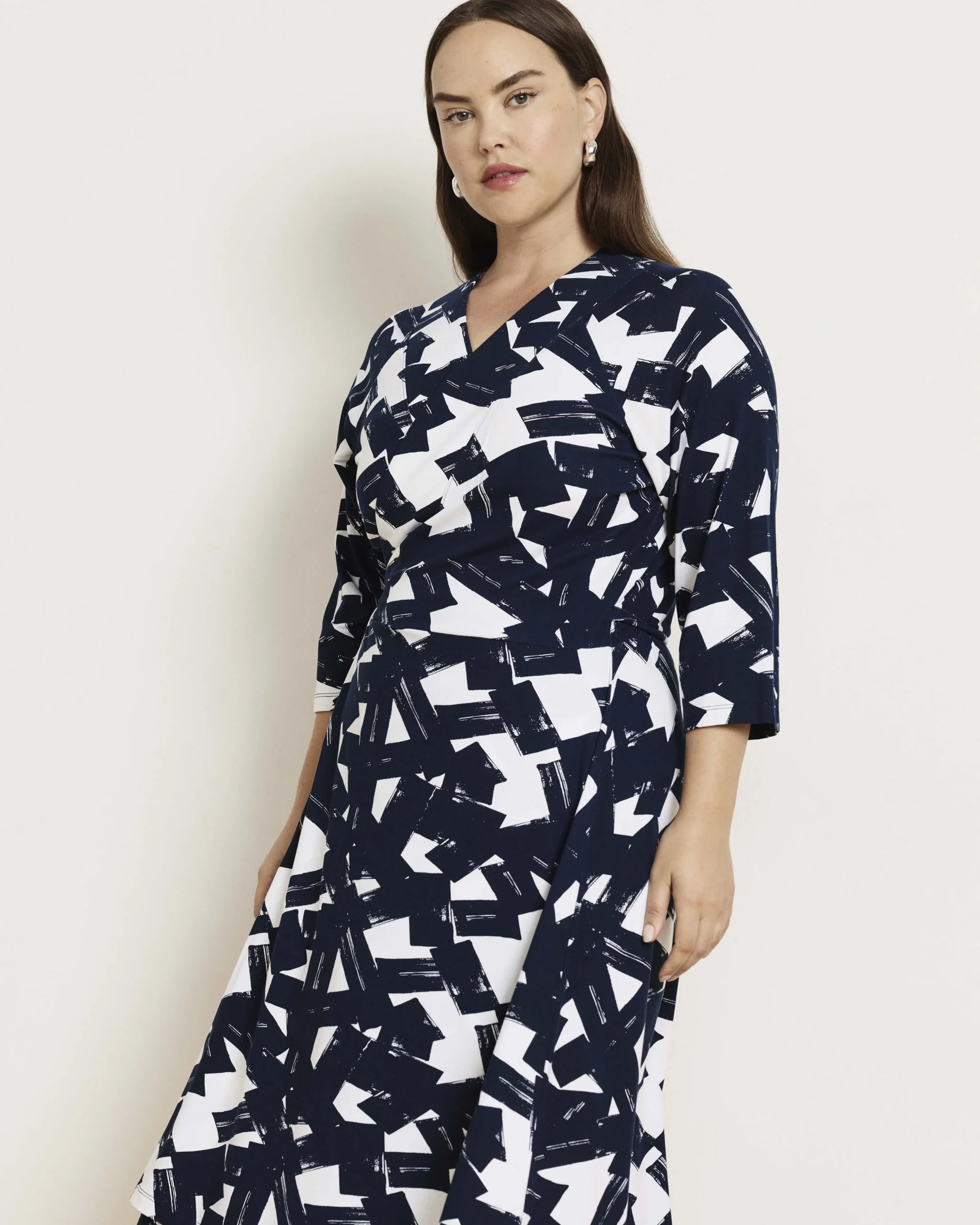 The Divine Jersey Wrap Dress Navy Santiago Print