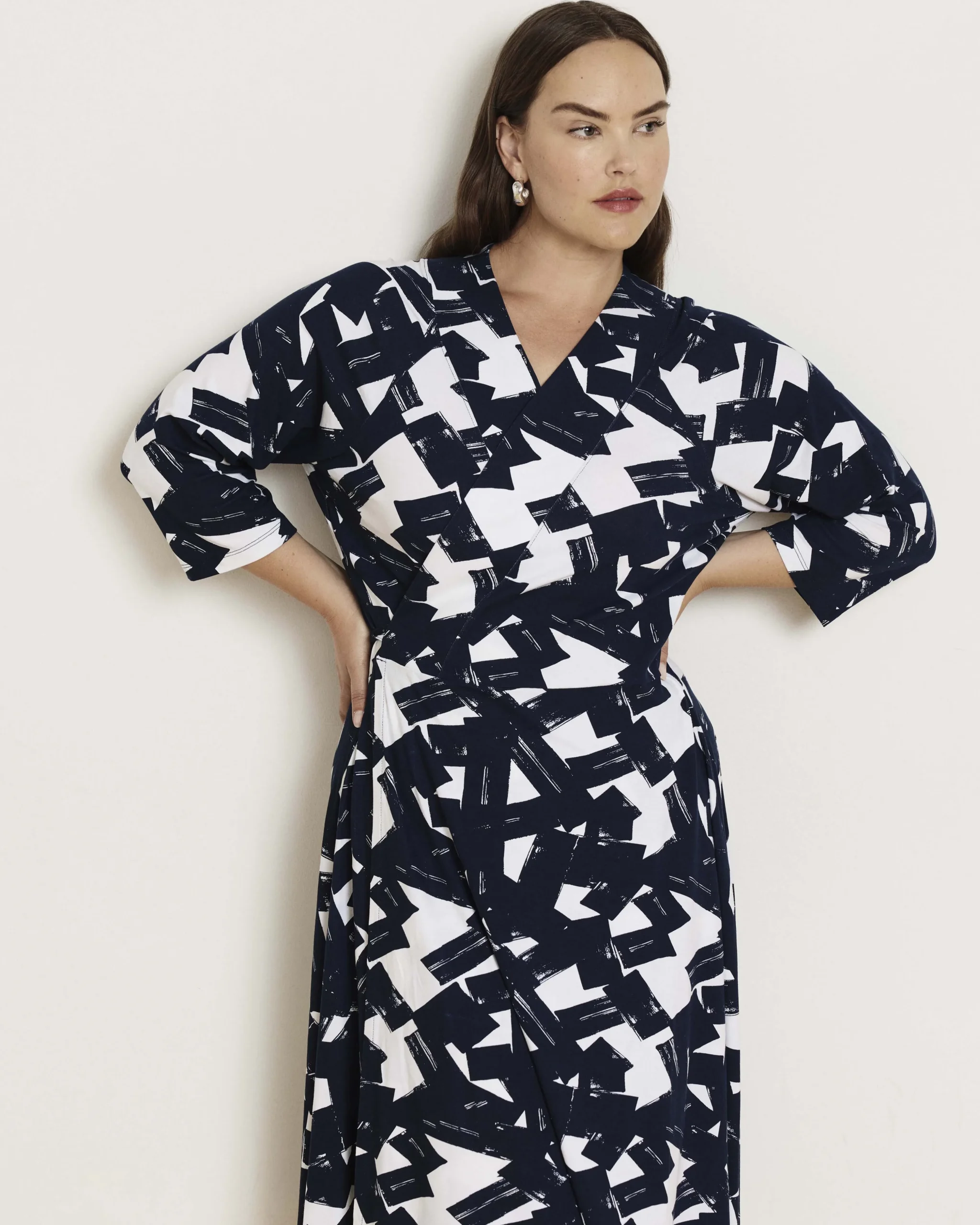 The Divine Jersey Wrap Dress Navy Santiago Print