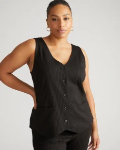 The Tailored Ponte Vest Slate Pinstripe