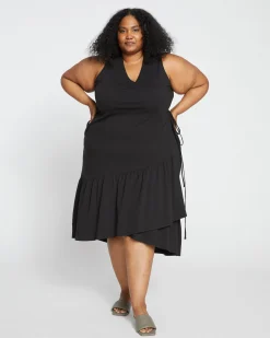 Tiered Twirl Wrap Dress Black