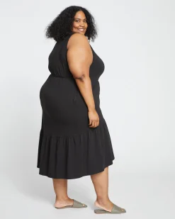 Tiered Twirl Wrap Dress Black