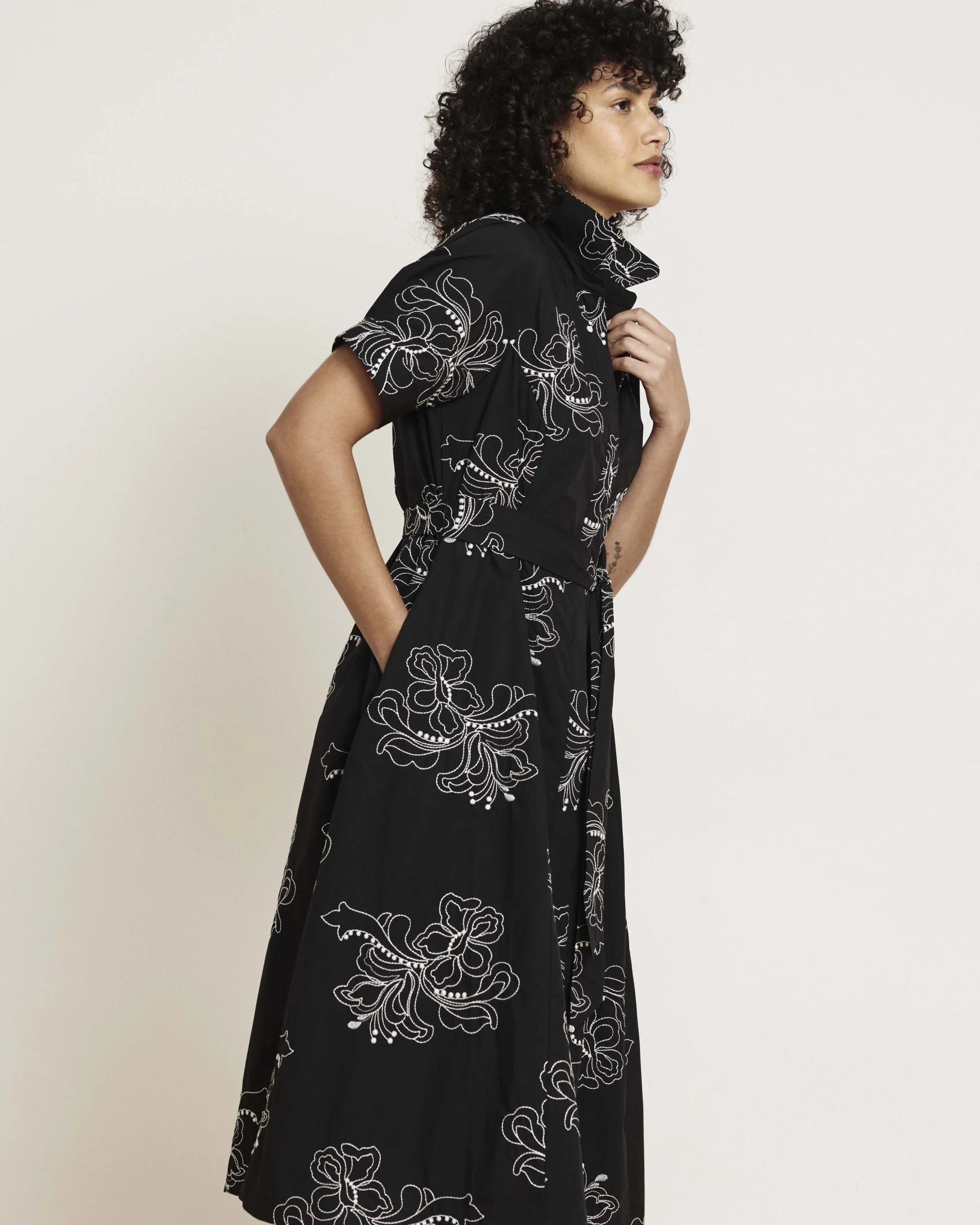 Tina Cotton Poplin Shirtdress Hibiscus Embroidery