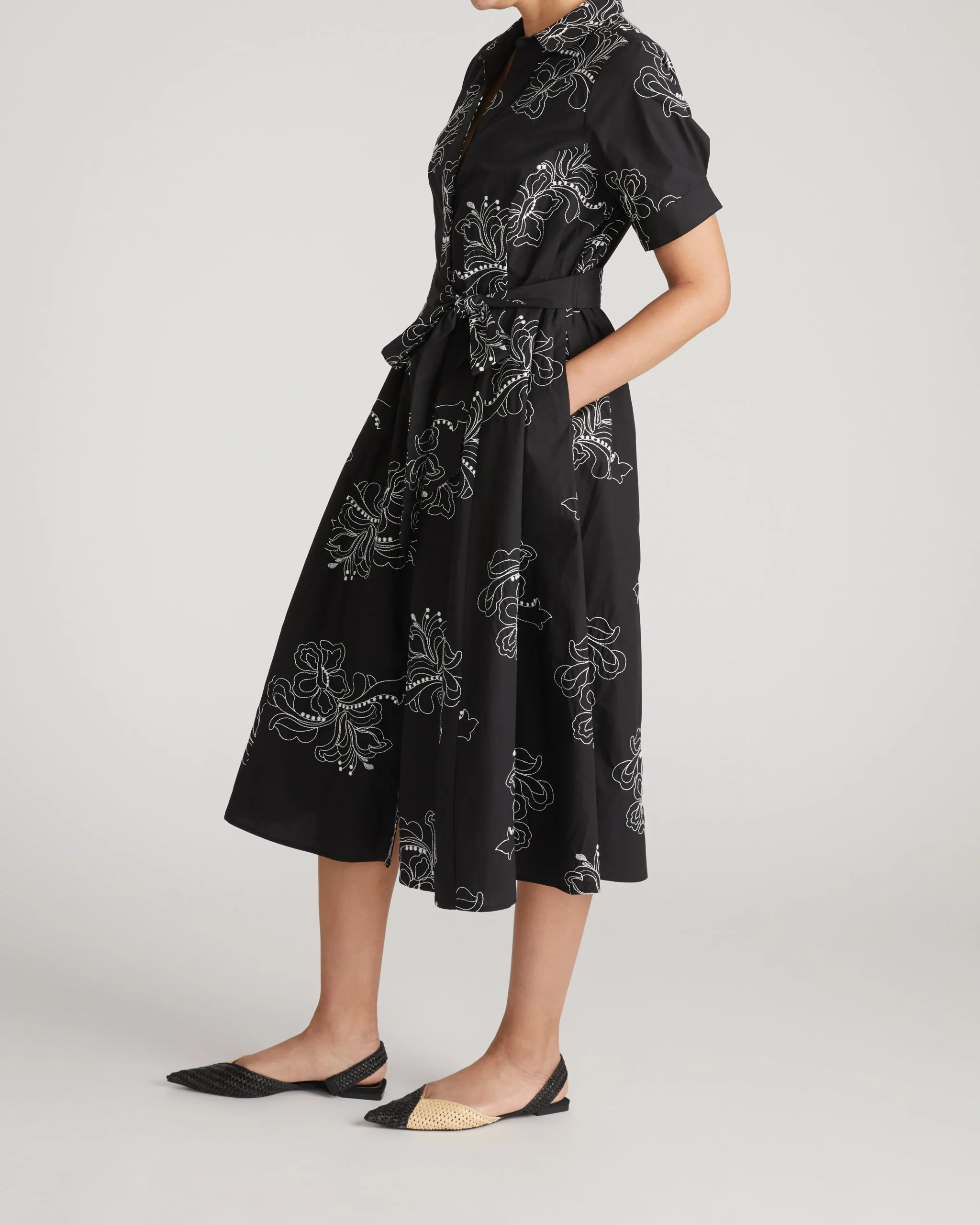 Tina Cotton Poplin Shirtdress Hibiscus Embroidery