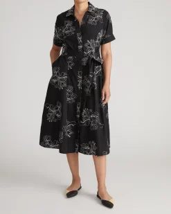 Tina Cotton Poplin Shirtdress Hibiscus Embroidery