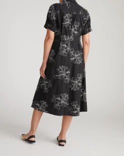 Tina Cotton Poplin Shirtdress Hibiscus Embroidery