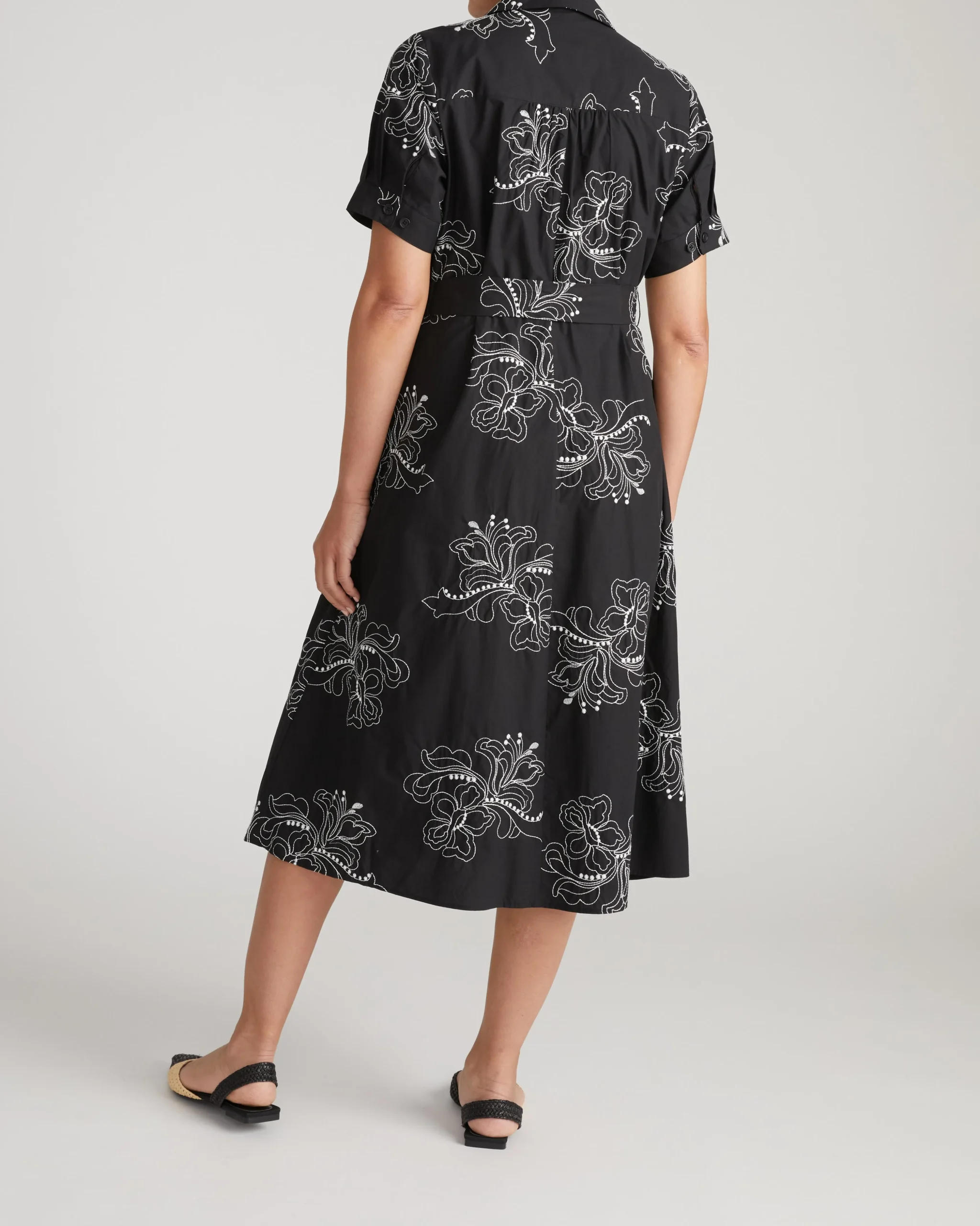 Tina Cotton Poplin Shirtdress Hibiscus Embroidery