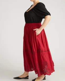 Tosca Embroidered Linen Blend Maxi Skirt Vibrant Red
