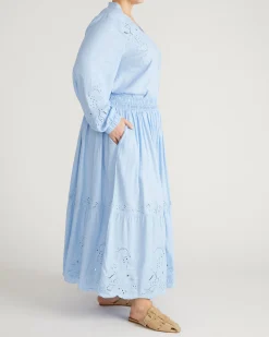 Tosca Embroidered Linen Blend Maxi Skirt Cielo Blue