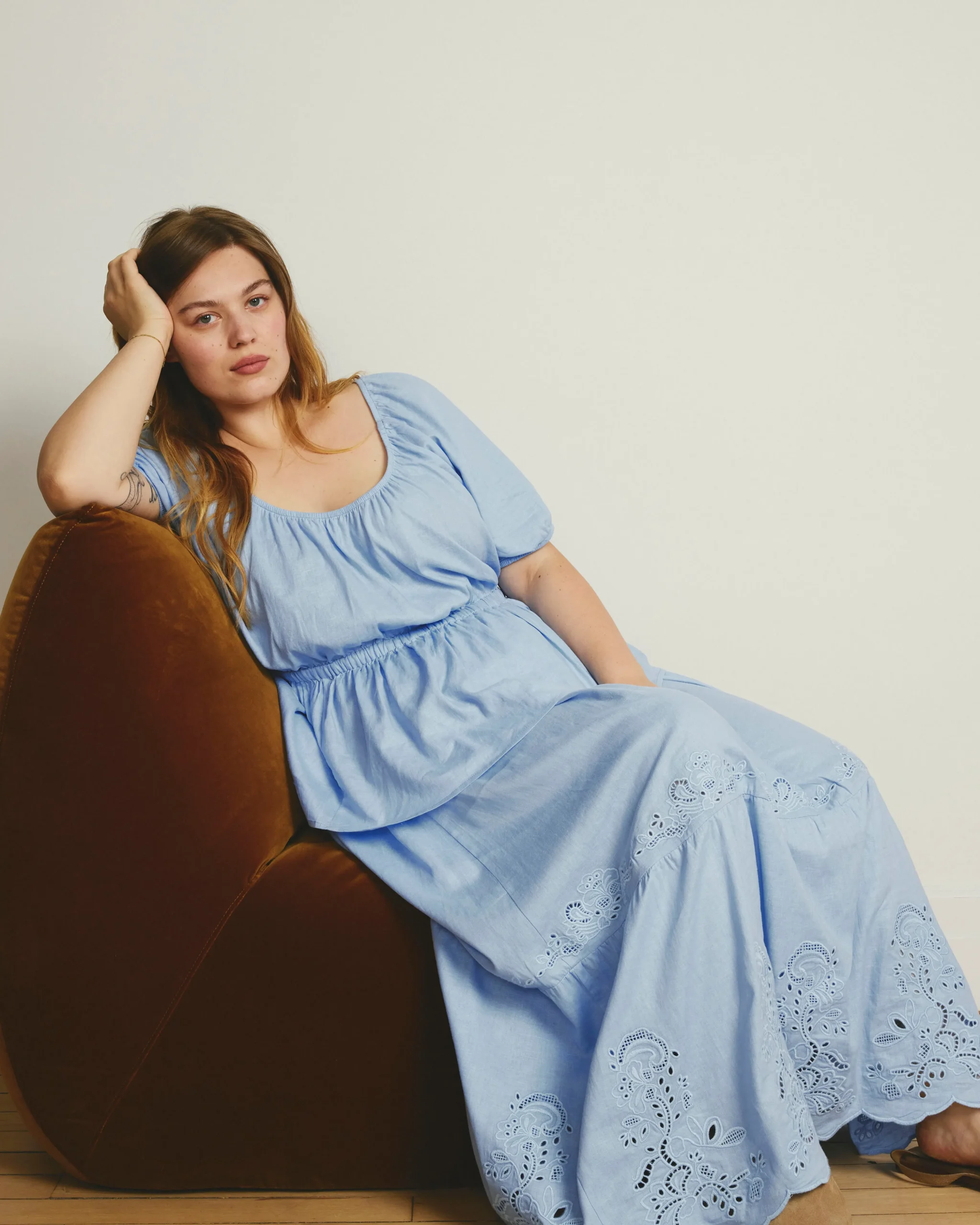 Tosca Embroidered Linen Blend Maxi Skirt Cielo Blue