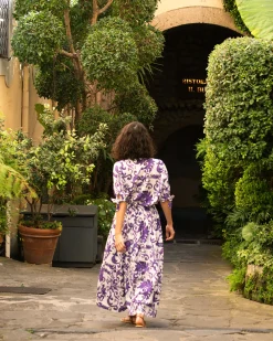 Tosca Linen Blend Maxi Skirt Purple Majolica Print