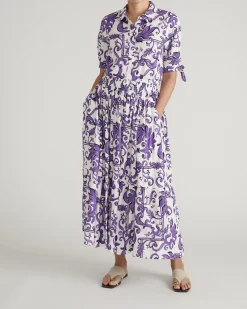 Tosca Linen Blend Maxi Skirt Purple Majolica Print