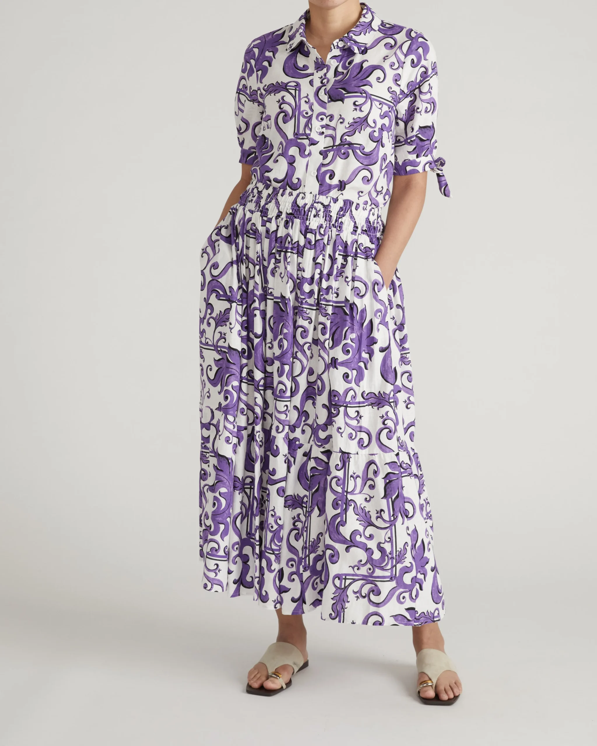 Tosca Linen Blend Maxi Skirt Purple Majolica Print