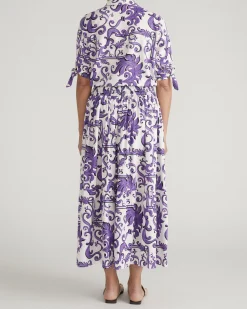 Tosca Linen Blend Maxi Skirt Purple Majolica Print