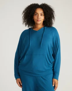 TravelKnit V Neck Hoodie Blue Teal