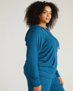 TravelKnit V Neck Hoodie Blue Teal