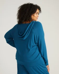 TravelKnit V Neck Hoodie Blue Teal