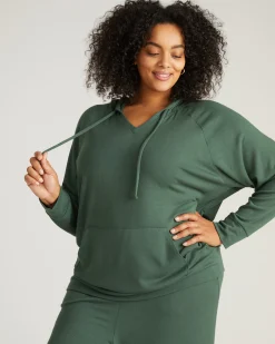 TravelKnit V Neck Hoodie Conifer