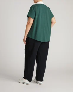 Varsity French Terry Polo Top Forest Green/White