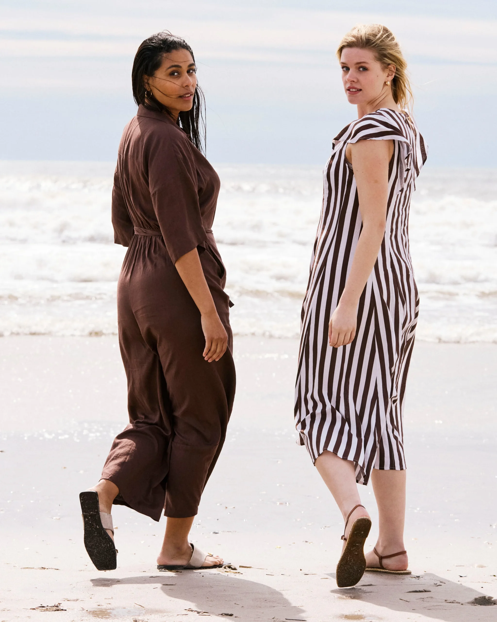 Victoria Linen Blend Dress Peppercorn Stripe