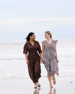 Victoria Linen Blend Dress Peppercorn Stripe