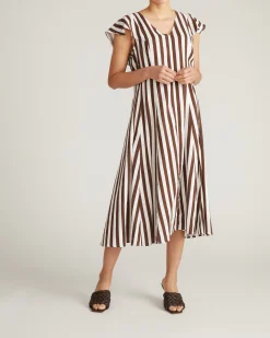 Victoria Linen Blend Dress Peppercorn Stripe