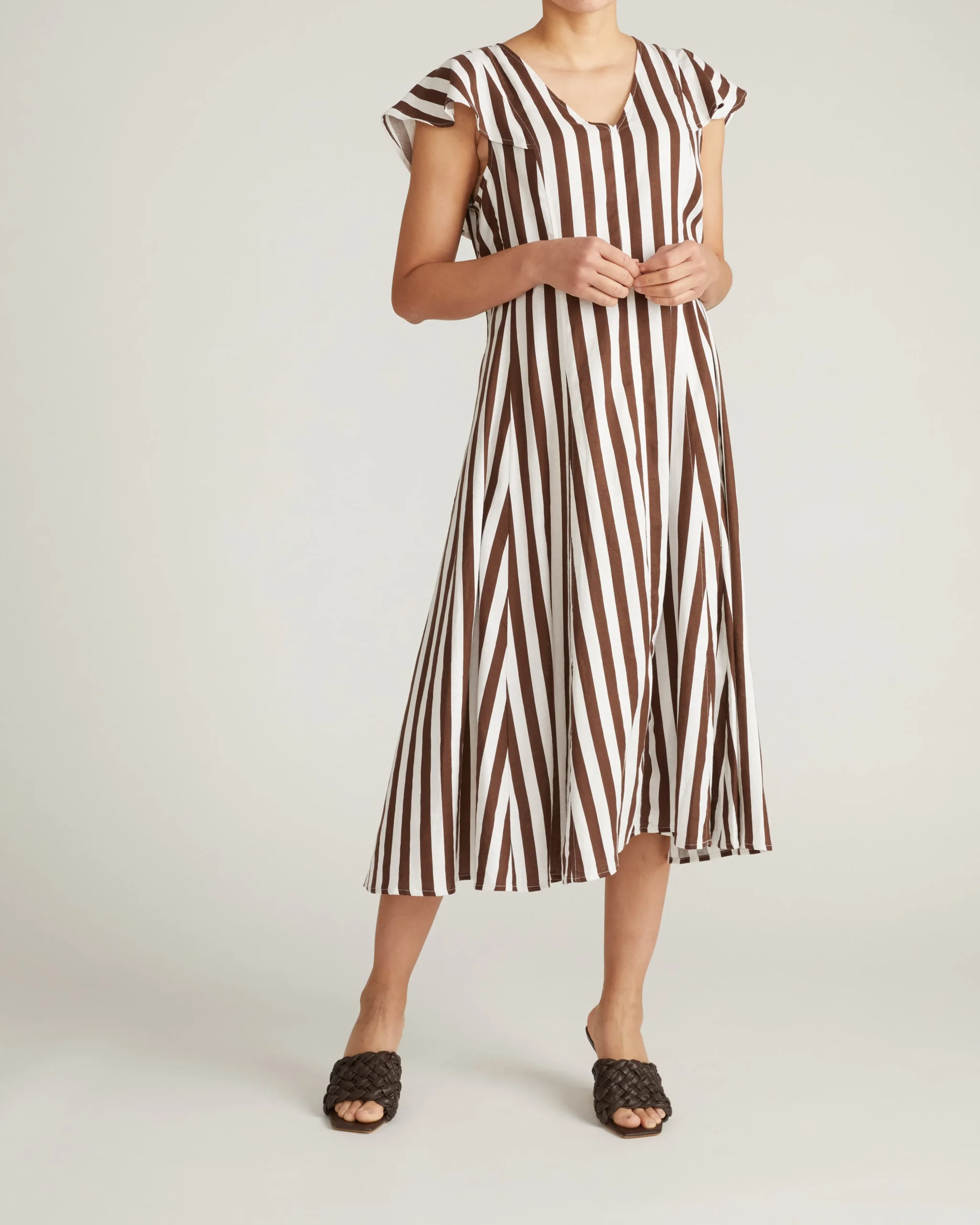 Victoria Linen Blend Dress Peppercorn Stripe