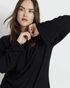 Yasmin Flare Sleeve Ribbed Top Black